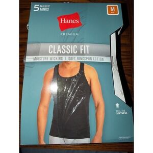 Hanes Premium Mens Tagless Tanks 4 Pack Black Grey Classic Fit Size Medium M
